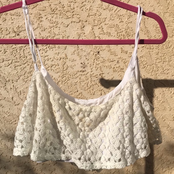 White Fringe Crop Top - Picture 1 of 5